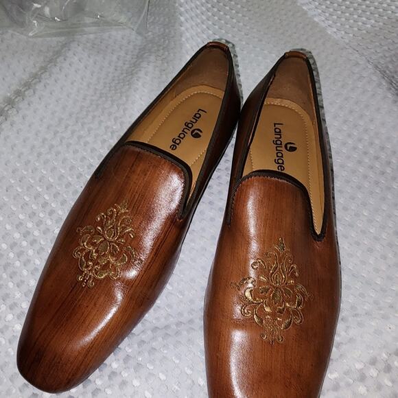 LANGUAGE EUC MENS SIZE 41 US 9.5 SHAAN 100% LEATHER LOAFERS SLIPON SHOES - Picture 3 of 10